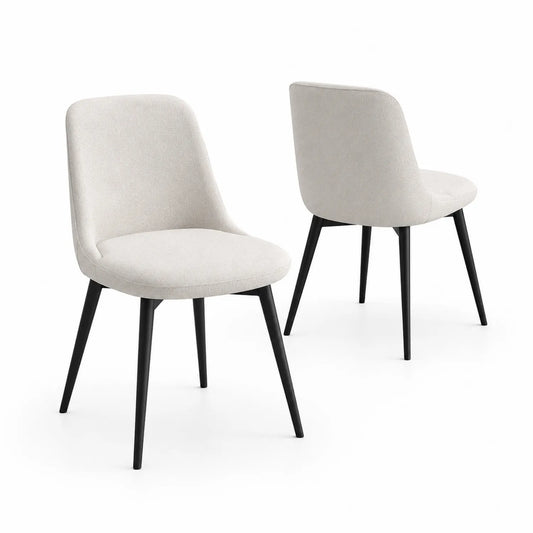 Lot de 2 chaises de salle à manger en tissu beige avec pieds en métal noir
