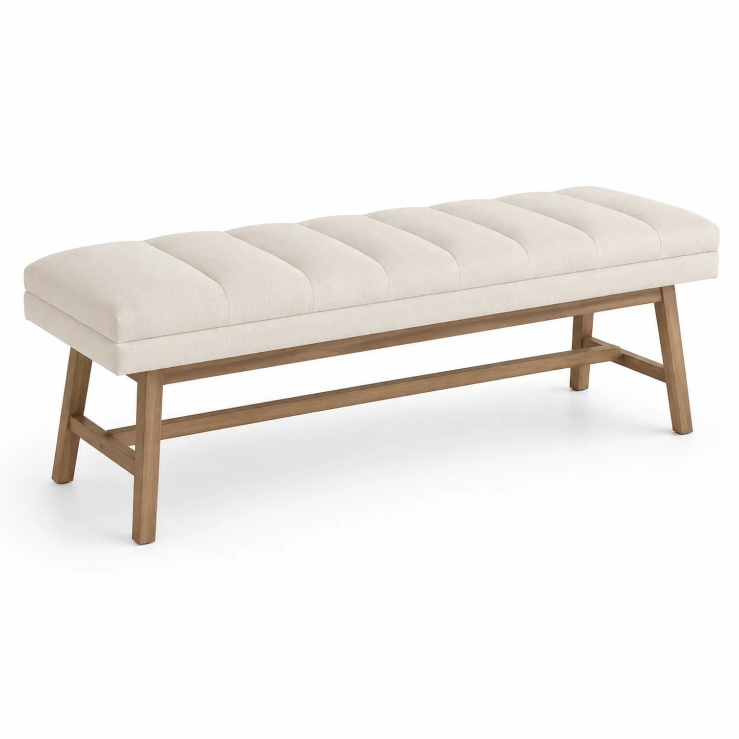 Banc en bois et tissu polyester beige 150 cm