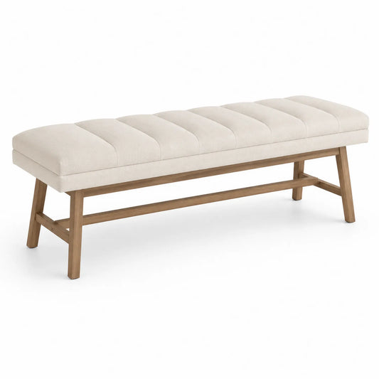 Banc en bois et tissu polyester beige 150 cm