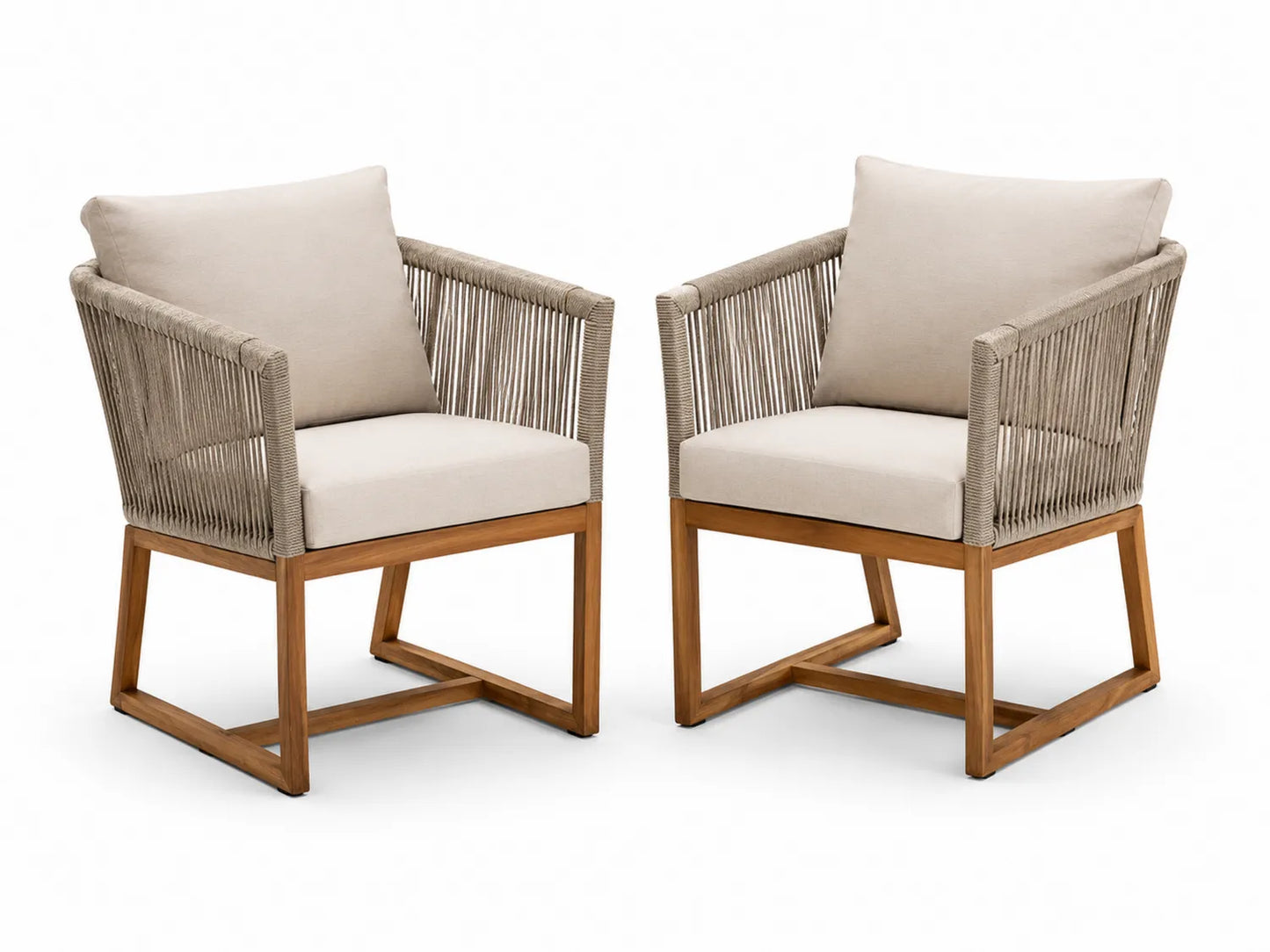 Lot de 2 chaises d'extérieur en bois et corde beige