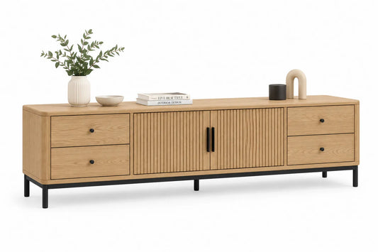 Meuble TV en Chêne avec Tiroirs et Portes 220cm